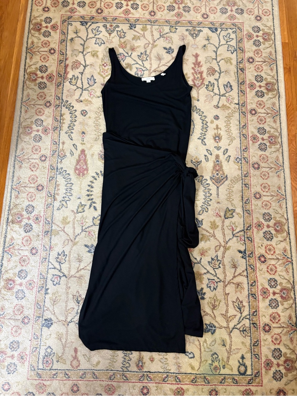 Vince Black Midi Wrap Tank Dress with Side Knot